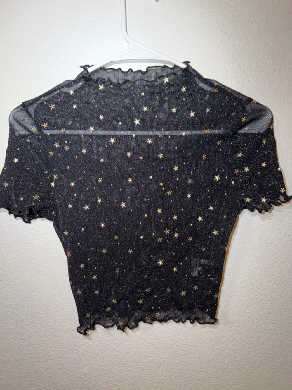 Black Sheer Star Print Short Sleeve Top